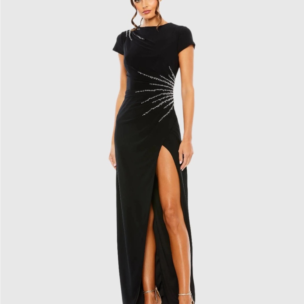 Mac Duggal Black Maxi Dress with Silver Accents